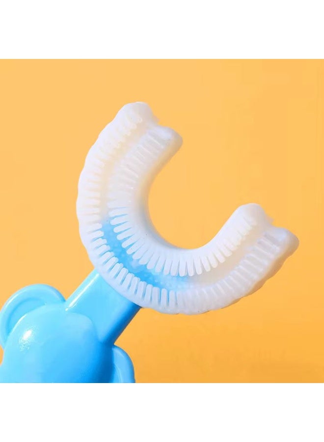 فرشاة اسنان على شكل حرف U ، شعيرات سيليكون ناعمة، صحة الفم 360 درجة، فرشاة اسنان للاطفال بعمر 2-6 سنوات، قطعة واحدة - (ازرق) - Image 2